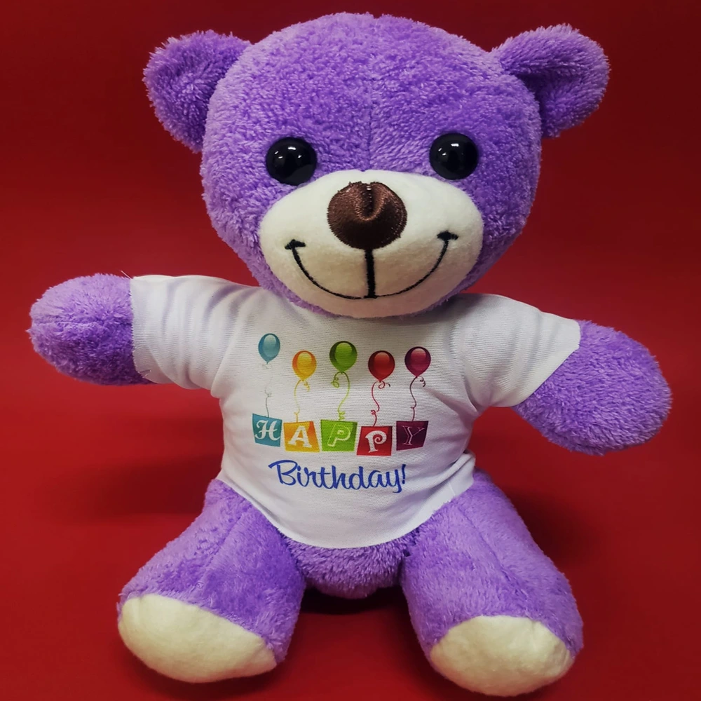 Happy Birthday Tişörtlü Peluş Mor Ayıcık ( Lisinya )