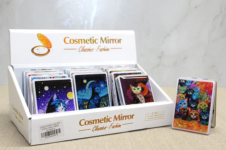 Hareketli Sulu Detaylı Kedi Figürlü El Aynası ( Lisinya )