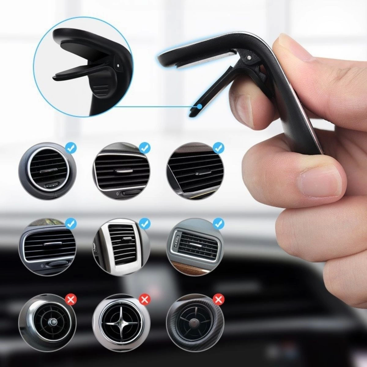 ® Havalanndırma Izgarasına Takılabilen Mandallı Mıknatıslı Oto Araç Içi Manyetik Telefon Tutucu ( Lisinya )