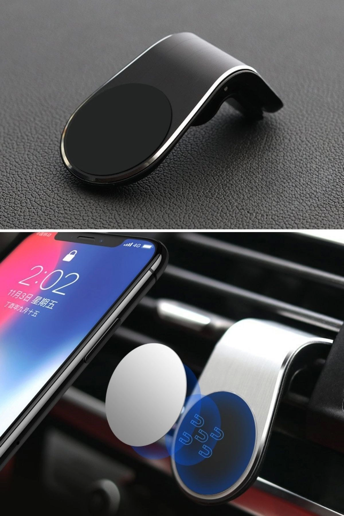 ® Havalanndırma Izgarasına Takılabilen Mandallı Mıknatıslı Oto Araç Içi Manyetik Telefon Tutucu ( Lisinya )