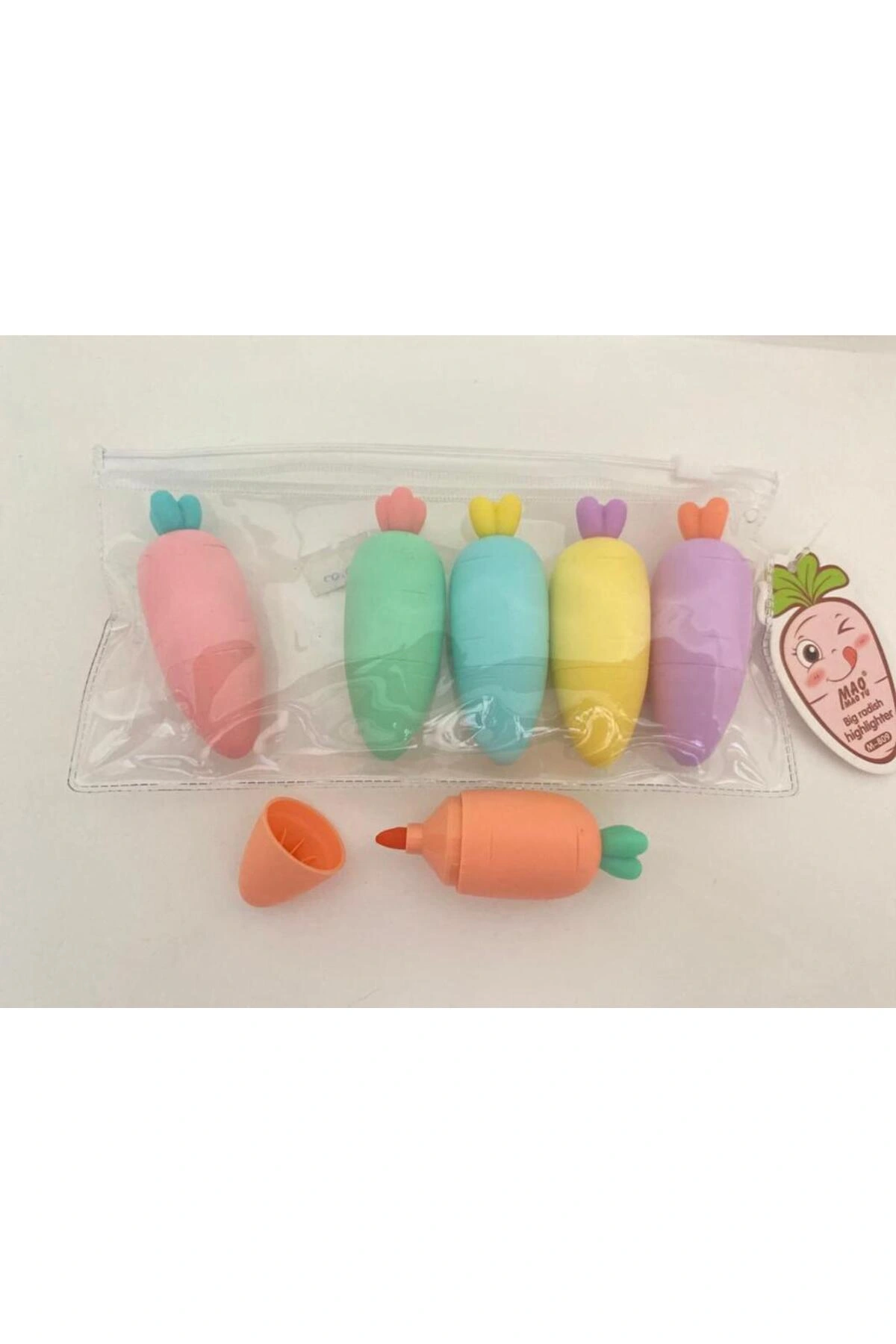 Havuç Tasarımlı Fosforlu Kalem Seti ( Lisinya )