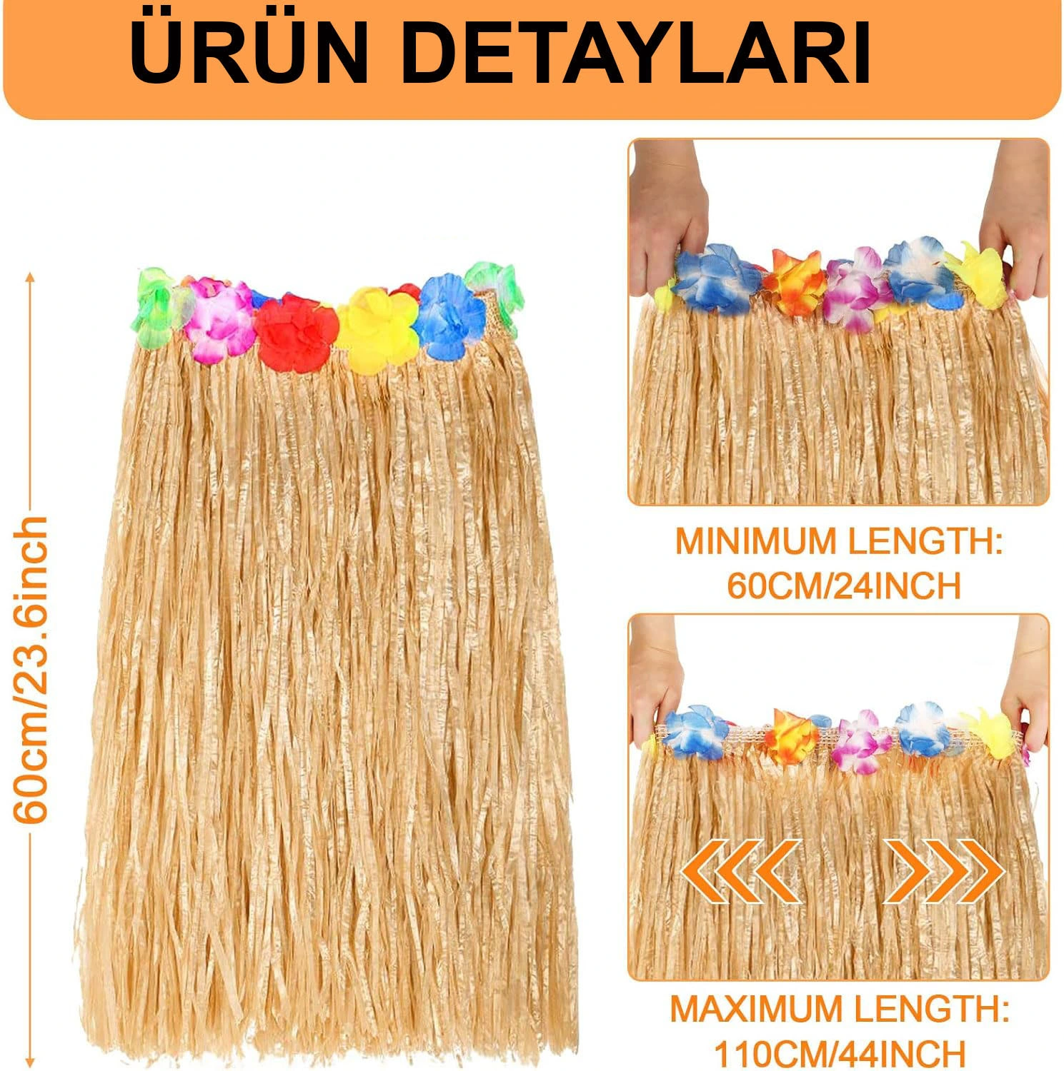 Hawaii Tarzı Hula Eteği – 60 Cm Hasır Natural Etek ( Lisinya )