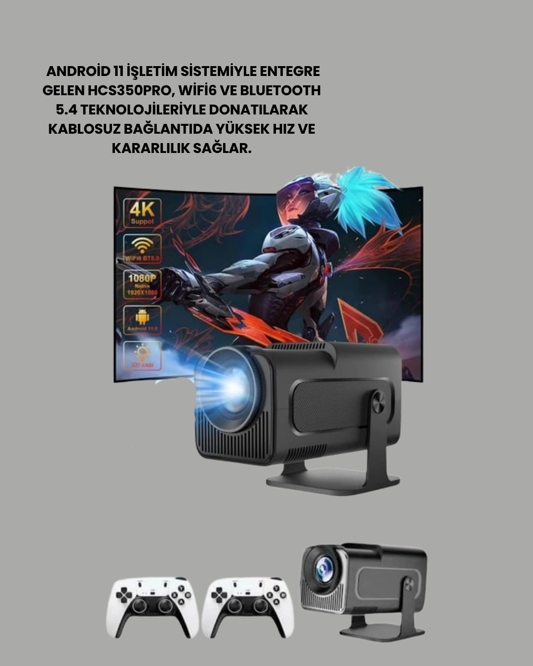 Hcs350pro Android 11 İşletim Sistemli Mini Projektör ( Lisinya )