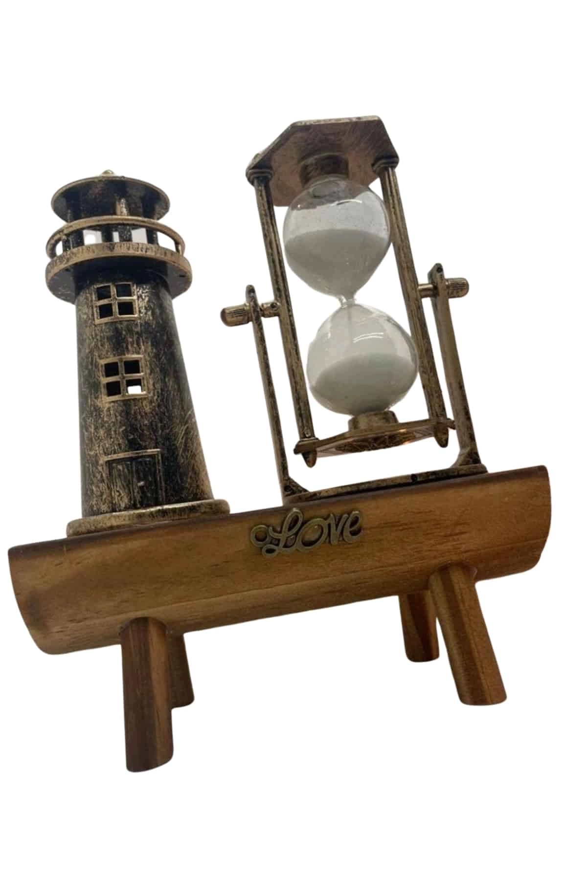 Hediyelik Eşya Retro Ahşap Deniz Feneri Kum Saati Biblo ( Lisinya )