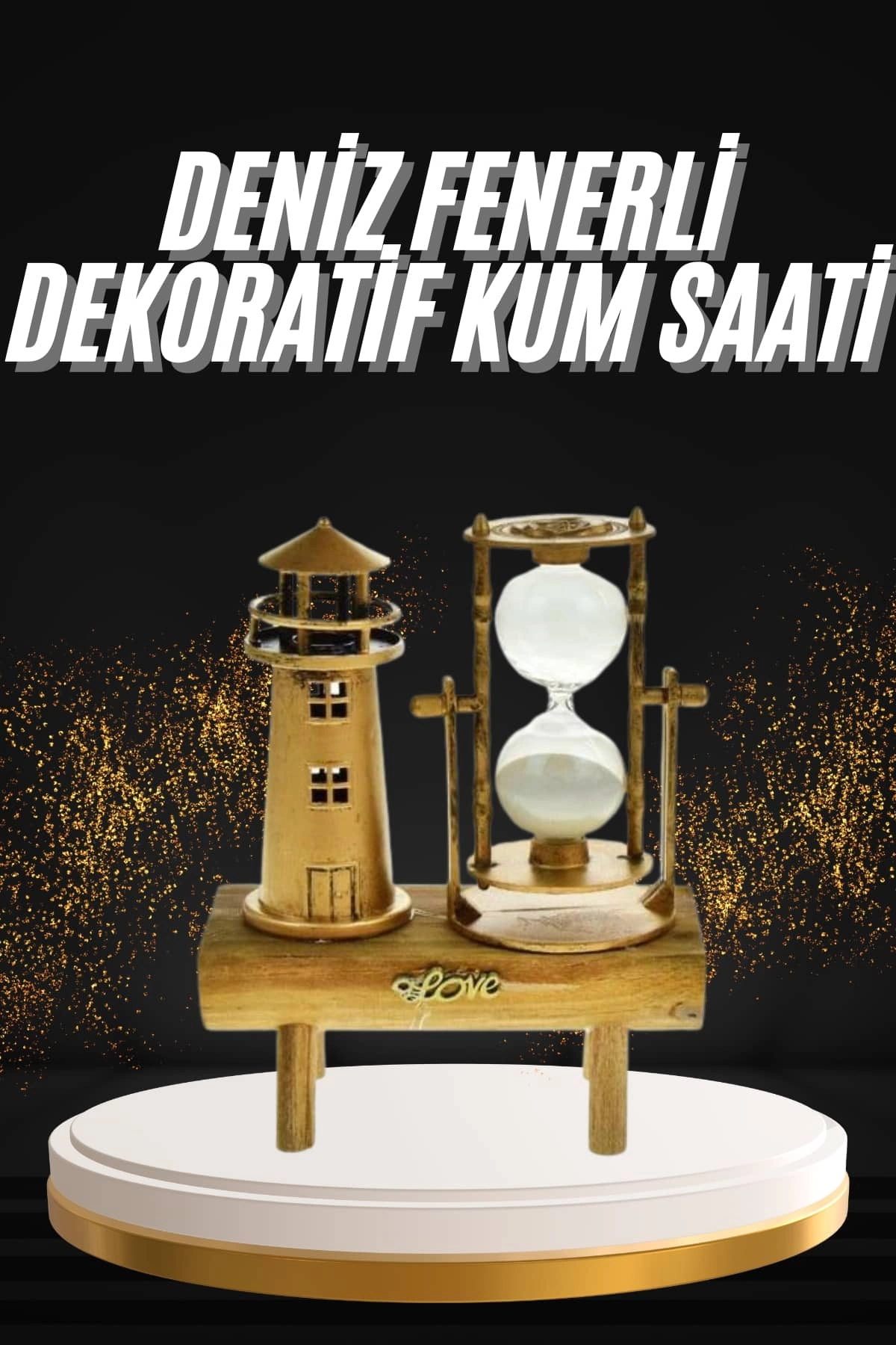 Hediyelik Eşya Retro Deniz Fenerli Kum Saati Ahşap Görünümlü Dekoratif Eşya ( Lisinya )