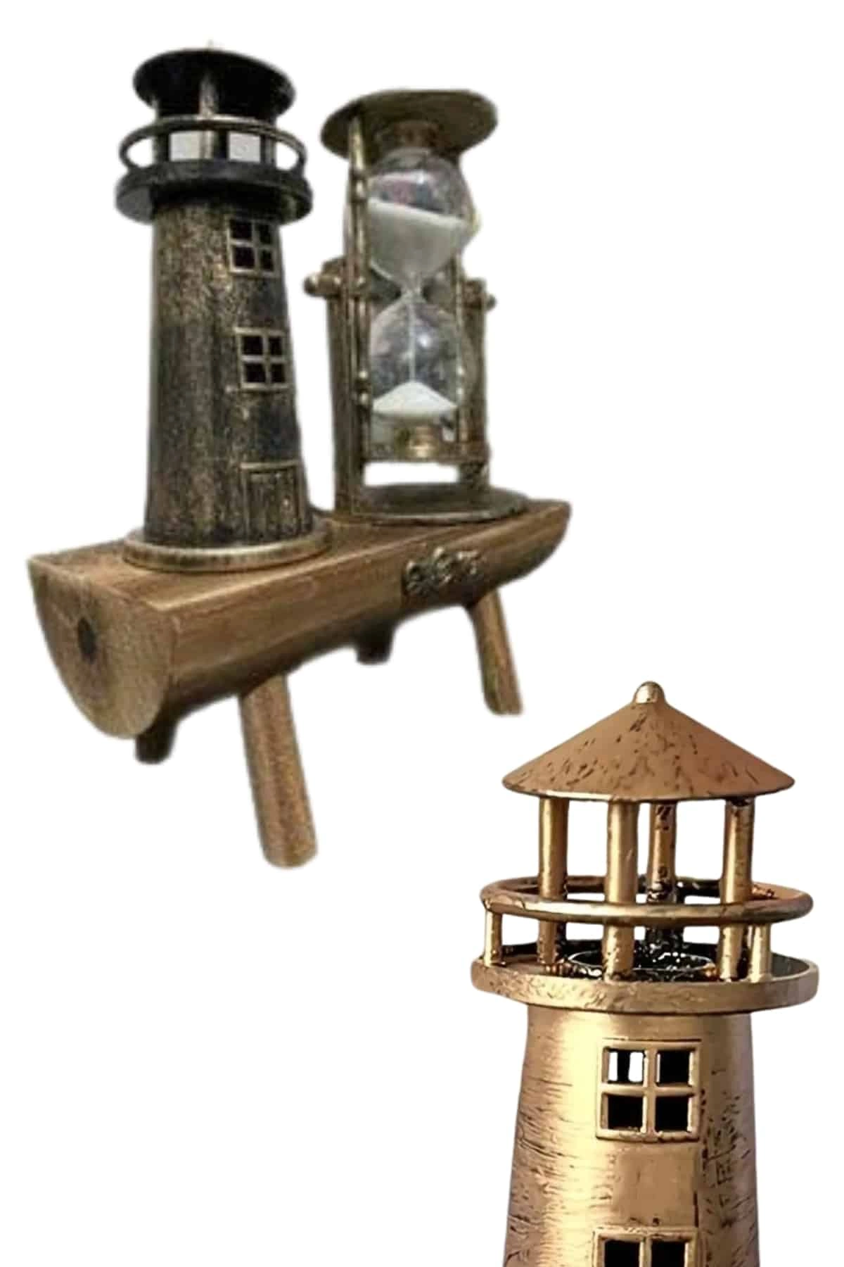 Hediyelik Eşya Retro Deniz Fenerli Kum Saati Ahşap Görünümlü Dekoratif Eşya ( Lisinya )