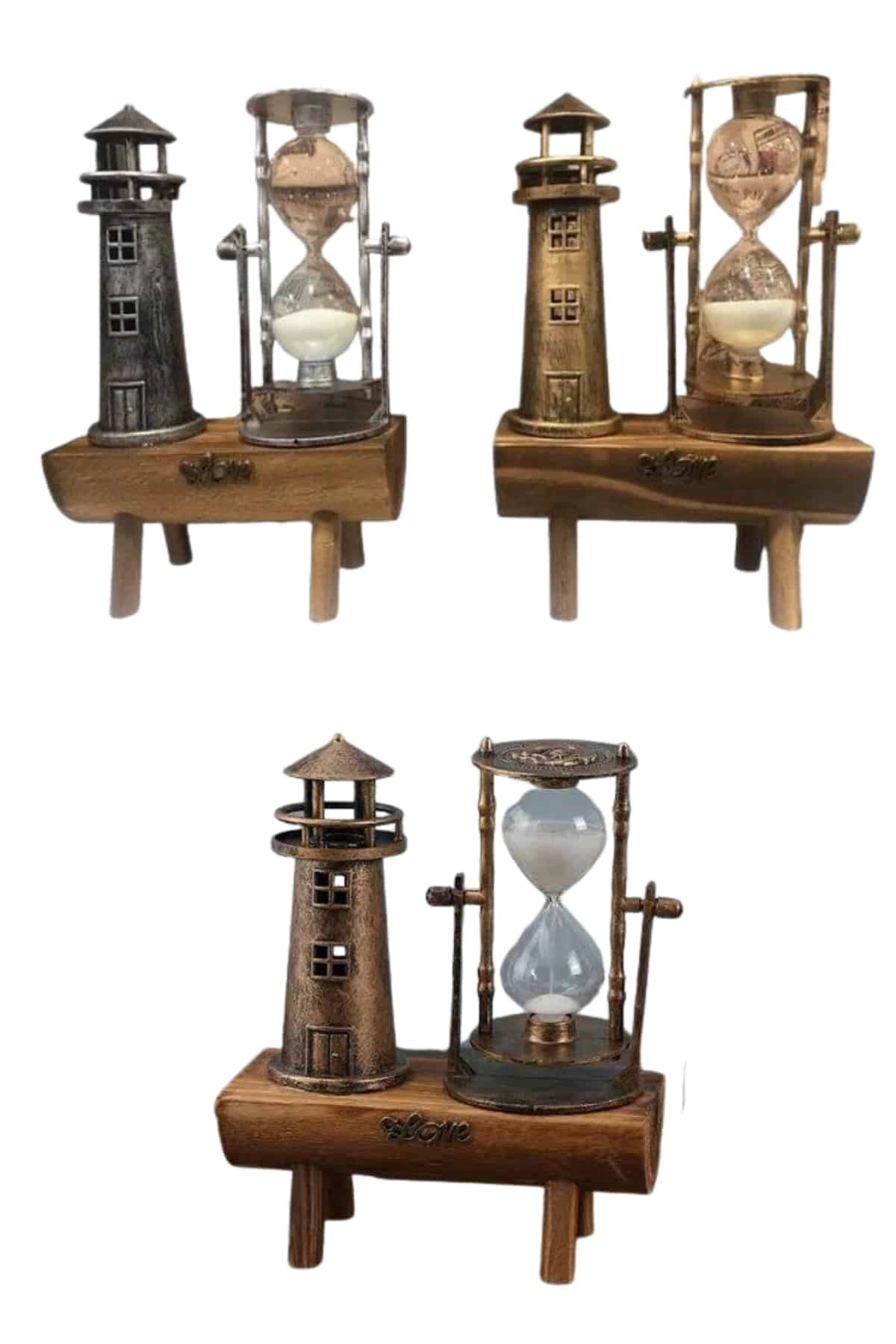 Hediyelik Eşya Retro Deniz Fenerli Kum Saati Ahşap Görünümlü Dekoratif Eşya ( Lisinya )