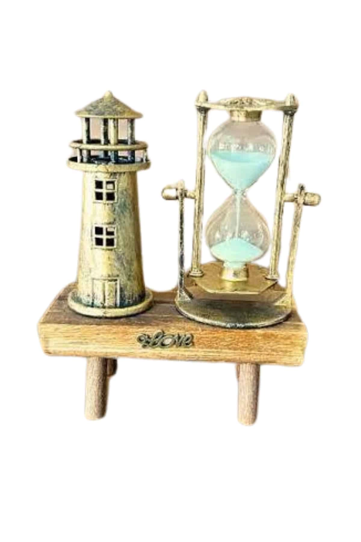Hediyelik Eşya Retro Deniz Fenerli Kum Saati Ahşap Görünümlü Dekoratif Eşya ( Lisinya )