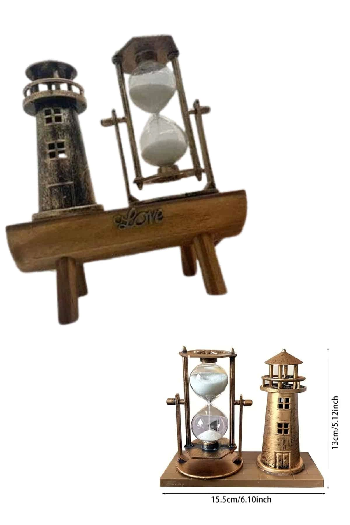 Hediyelik Eşya Retro Deniz Fenerli Kum Saati Ahşap Görünümlü Dekoratif Eşya ( Lisinya )