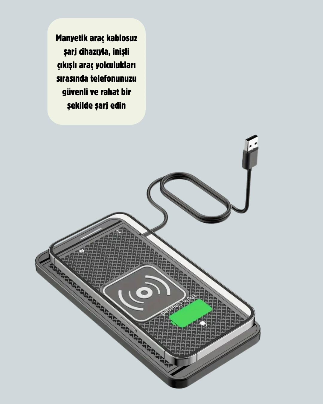 Hızlı Kablosuz Araç Şarj Cihazı – Manyetik Pad, Aşırı Isınma Korumalı ( Lisinya )