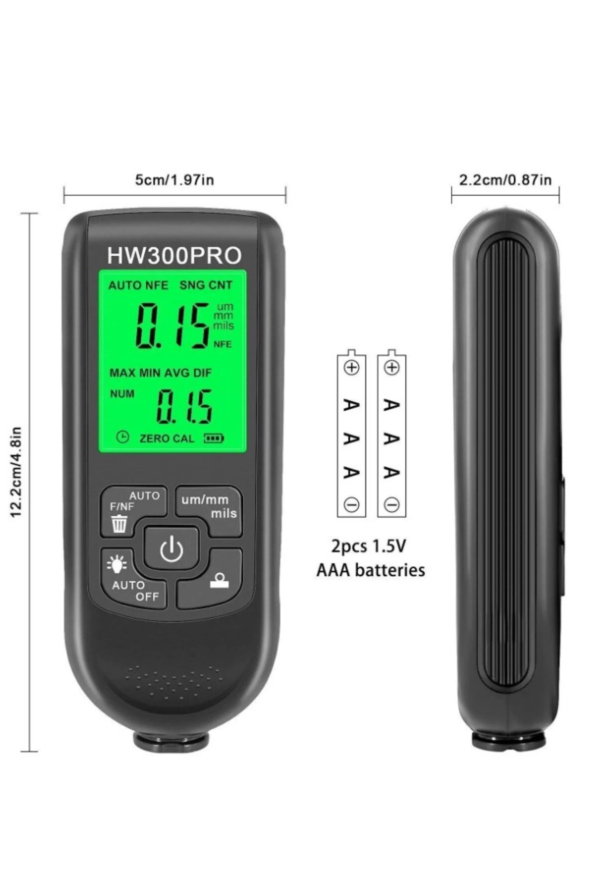 Hw-300pro Araba Boyası Film Otomatik Kalınlık Ölçer 0-2000um Fe & Nfe Kaplama Kalınlık Test Cihazı M ( Lisinya )