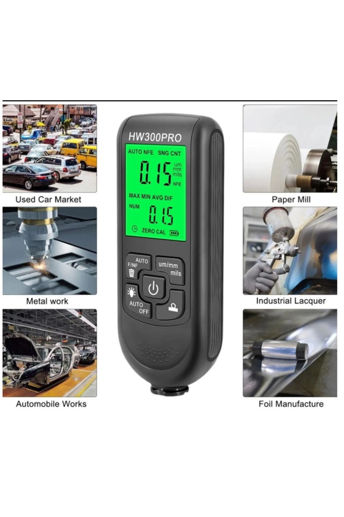 Hw-300pro Araba Boyası Film Otomatik Kalınlık Ölçer 0-2000um Fe & Nfe Kaplama Kalınlık Test Cihazı M ( Lisinya )