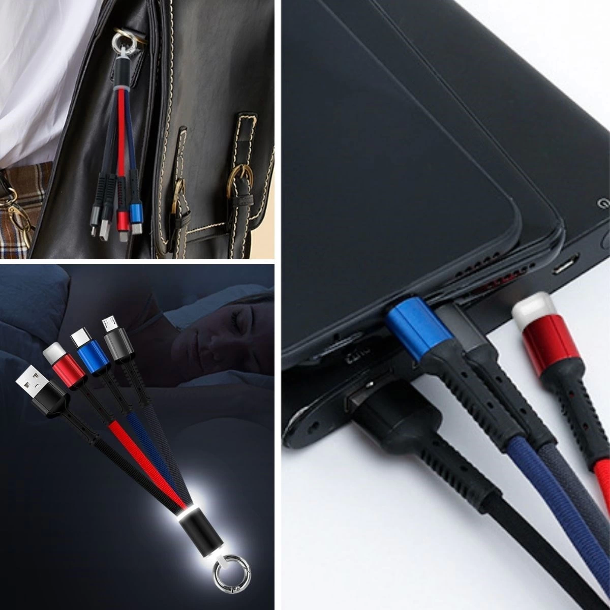 Işıklı Anahtarlık Model 3 İn 1 Usb Çıkışlı Mikro,type-c Ve İphone Uyumlu Şarj Kablosu ( Lisinya )