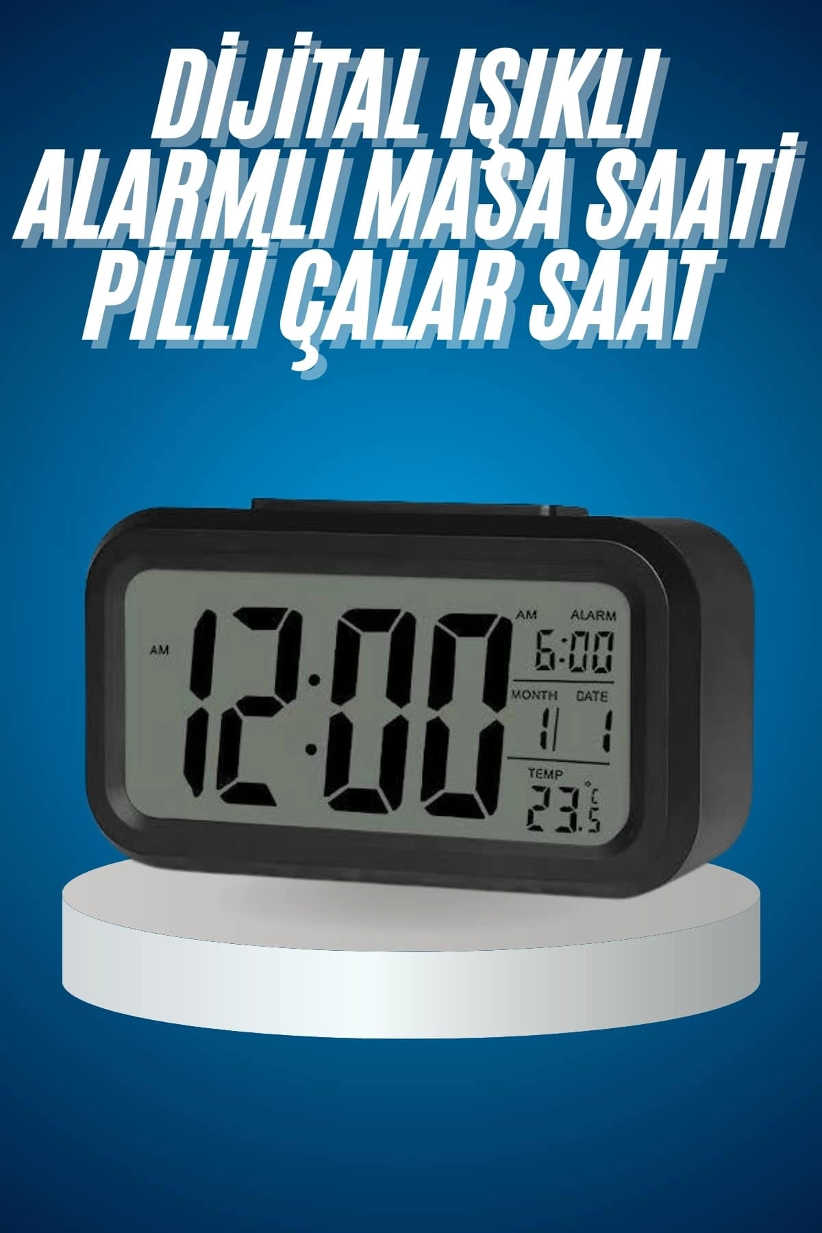 Işıklı Dereceli Masa Ofis Saati Alarmlı Termometre Takvim Çalar Saat ( Lisinya )