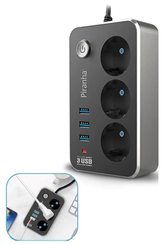 Isıya Dayanıklı Termal Akım Korumalı 2 Mt 10a 2500w 3lü Priz Ve 3 Usbi 21a Uzatma Kablosu ( Lisinya ) Isıya Dayanıklı Termal Akım Korumalı 2 Mt 10a 2500w 3lü Priz Ve 3 Usbi 21a Uzatma Kablosu ( Lisinya )