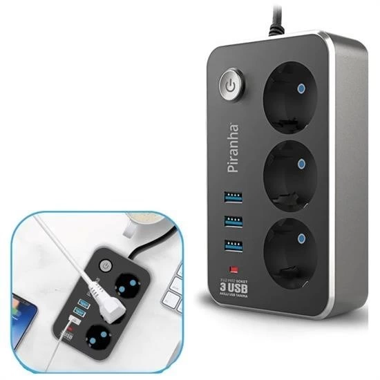 Isıya Dayanıklı Termal Akım Korumalı 2 Mt 10a 2500w 3lü Priz Ve 3 Usbi 21a Uzatma Kablosu ( Lisinya ) Isıya Dayanıklı Termal Akım Korumalı 2 Mt 10a 2500w 3lü Priz Ve 3 Usbi 21a Uzatma Kablosu ( Lisinya )