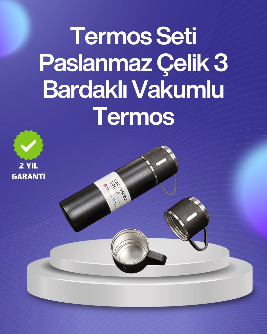 Isıyı Uzun Süre Koruyan 500 Ml Termos Seti | Çelik Gövde, 2 Bardaklı, Hediye Kutulu ( Lisinya )
