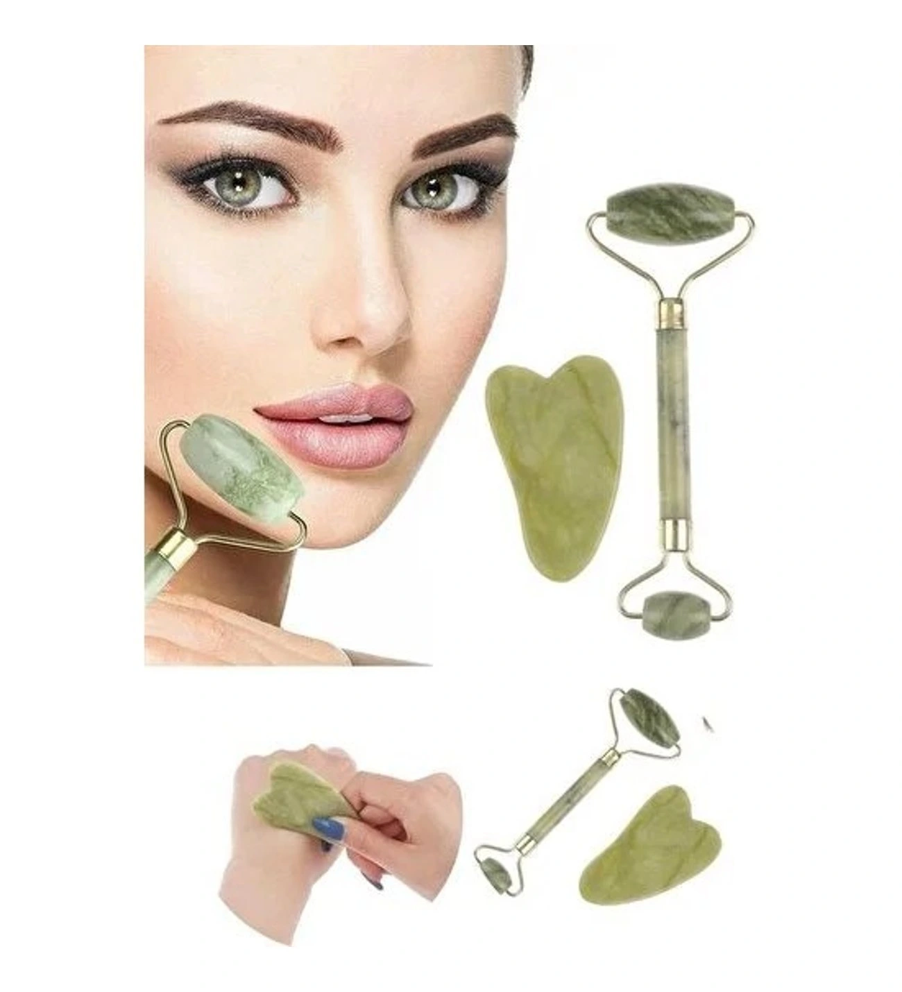 Jade Roller Gua Sha Taşı Seti ( Lisinya ) Jade Roller Gua Sha Taşı Seti ( Lisinya )