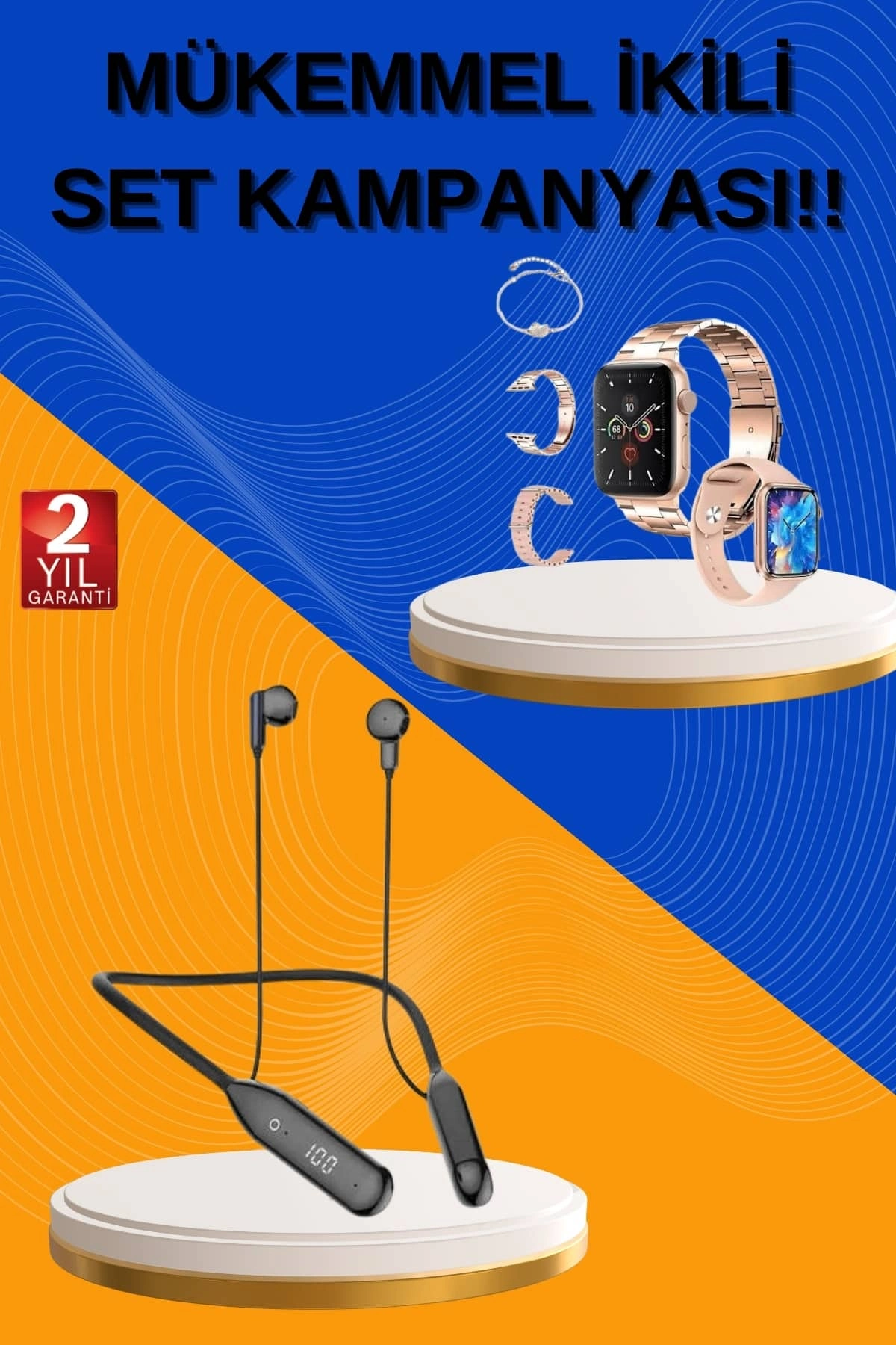 Kablolu Bluetooth Kulaklık Ve Kadınlara Özel Bileklik Hediyeli Yeni Nesil Akıllı Saat 3 Kordonlu ( Lisinya )