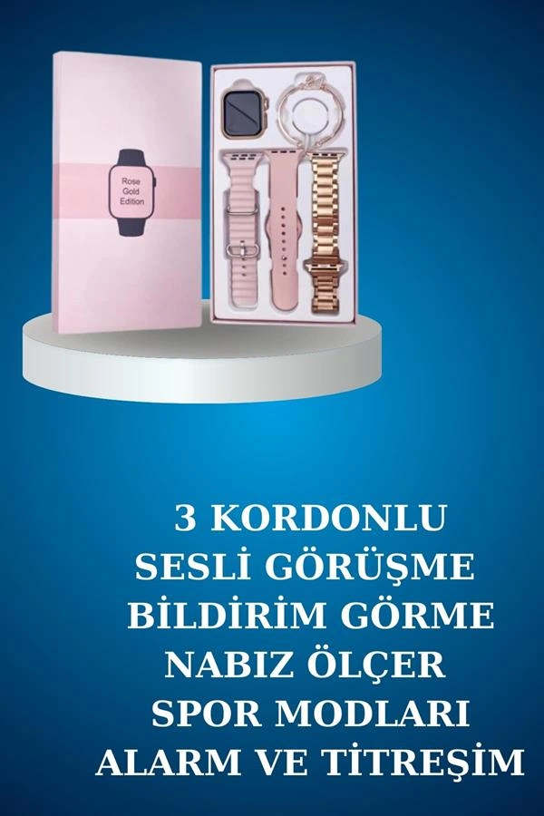 Kablolu Bluetooth Kulaklık Ve Kadınlara Özel Bileklik Hediyeli Yeni Nesil Akıllı Saat 3 Kordonlu ( Lisinya )