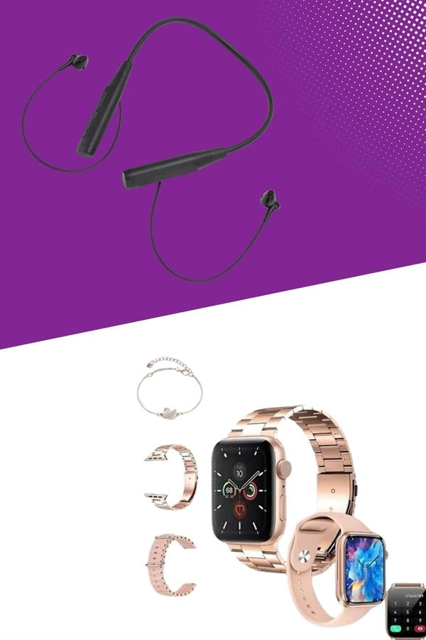 Kablolu Bluetooth Kulaklık Ve Kadınlara Özel Bileklik Hediyeli Yeni Nesil Akıllı Saat 3 Kordonlu ( Lisinya )