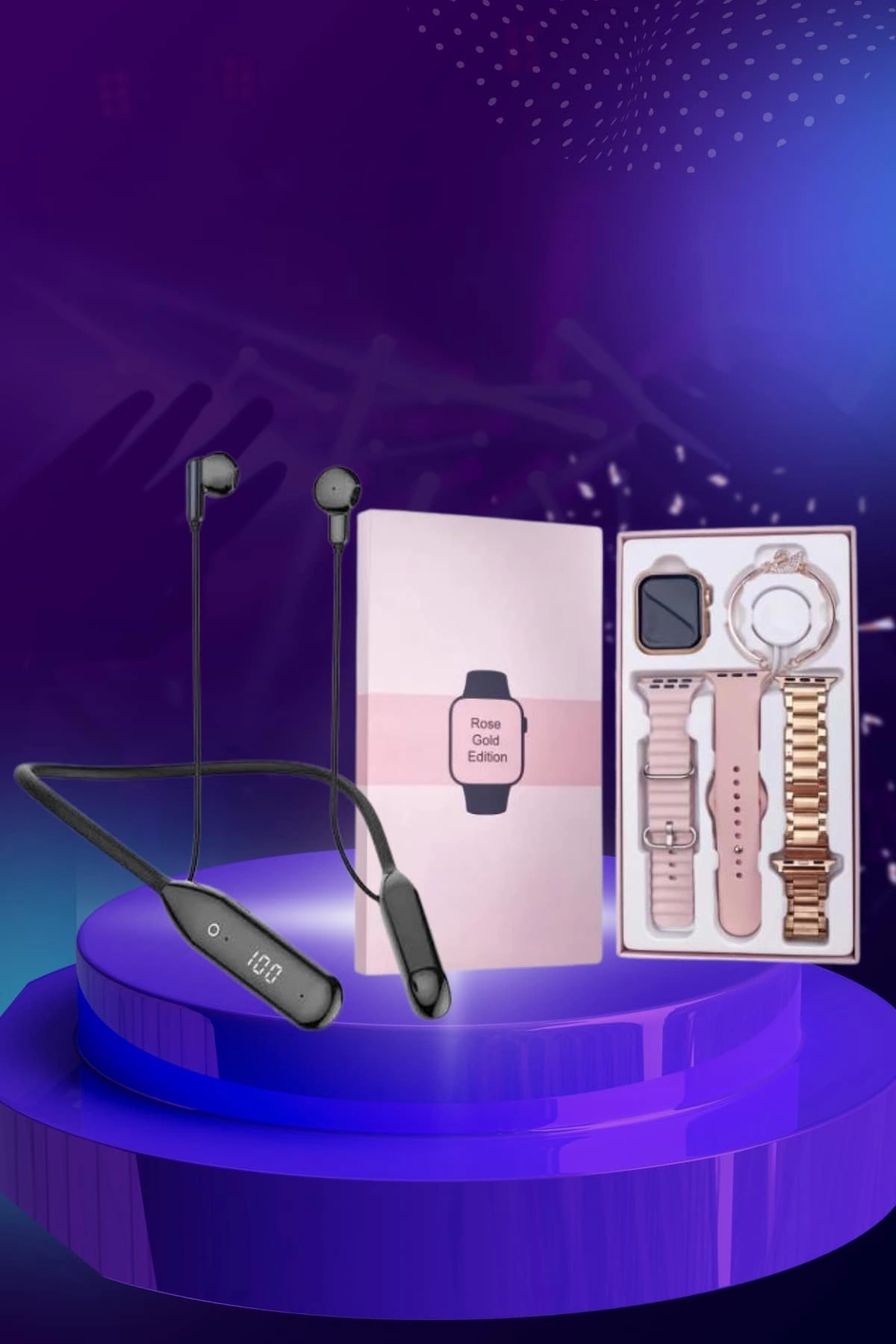 Kablolu Bluetooth Kulaklık Ve Kadınlara Özel Bileklik Hediyeli Yeni Nesil Akıllı Saat 3 Kordonlu ( Lisinya )