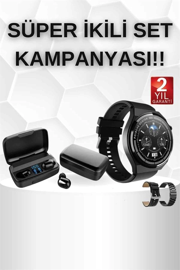 Kablosuz Bluetooth Kulaklık Ve Kordon Hediyeli Akıllı Saat Nabız Ölçer Uzun Pil Ömrü ( Lisinya )