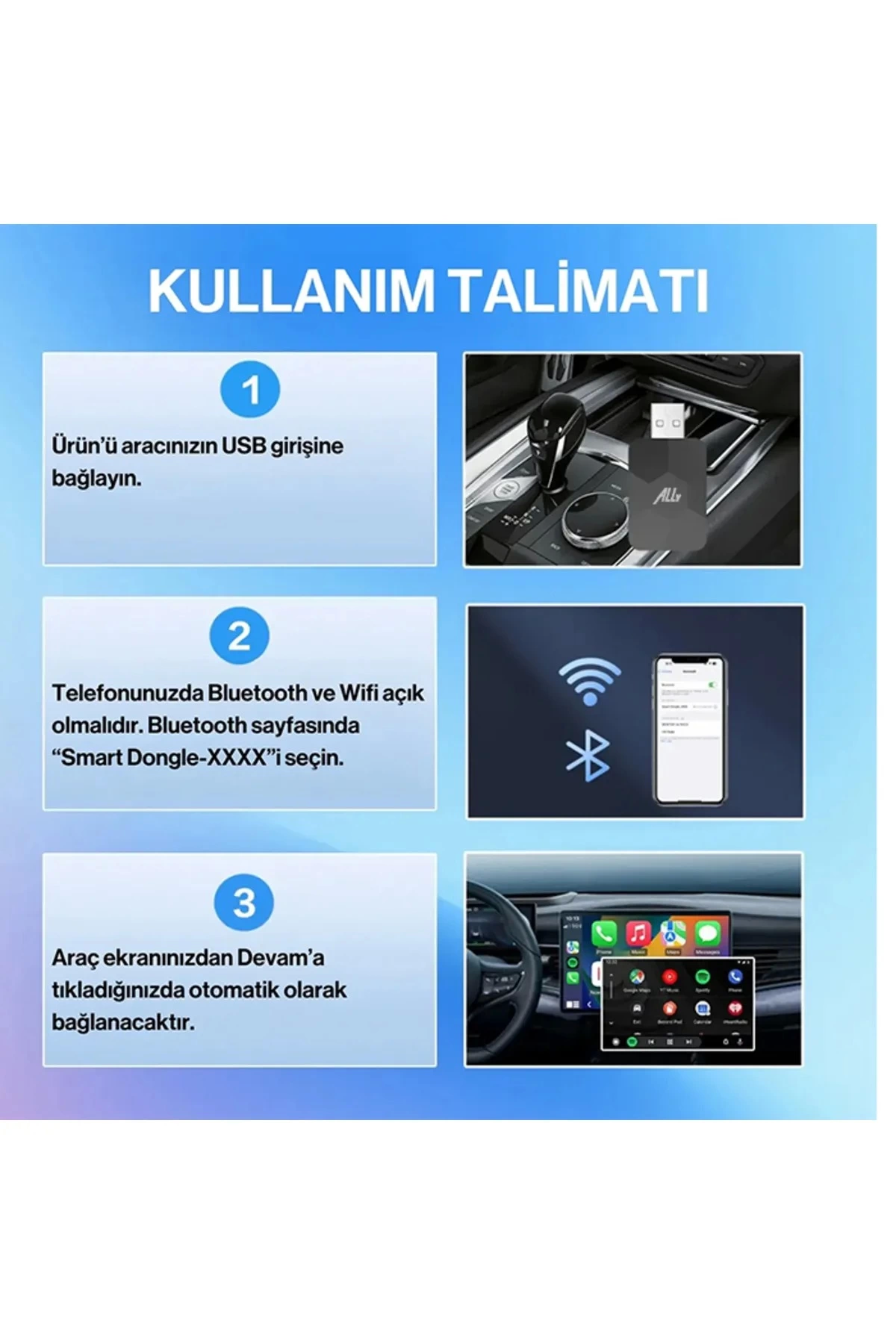 Kablosuz Carplay & Android Auto Adaptörü - Apple Ve Android Cihazlar İçin Evrensel Wireless Carplay Çevirici ( Lisinya )