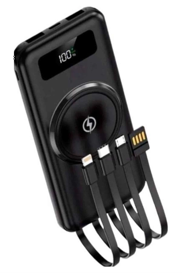 Kablosuz Çoklu Şarj Girişli 10.000 Mah Kablolu Powerbank Taşınabilir ( Lisinya )