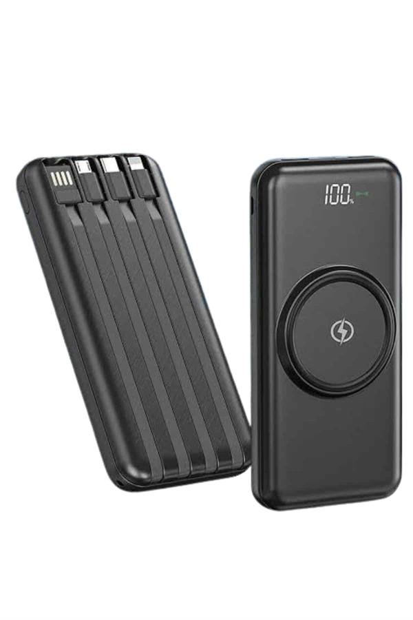 Kablosuz Çoklu Şarj Girişli 10.000 Mah Kablolu Powerbank Taşınabilir ( Lisinya )