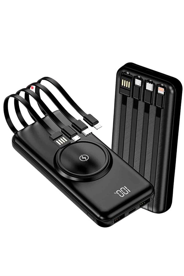 Kablosuz Çoklu Şarj Girişli 10.000 Mah Kablolu Powerbank Taşınabilir ( Lisinya )