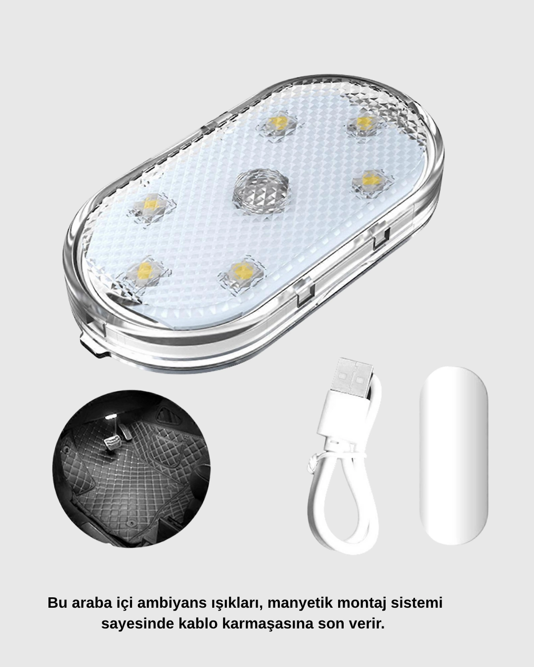 Kablosuz Manyetik Araba İçi Led Ambiyans Aydınlatma – Pratik Montajlı ( Lisinya )