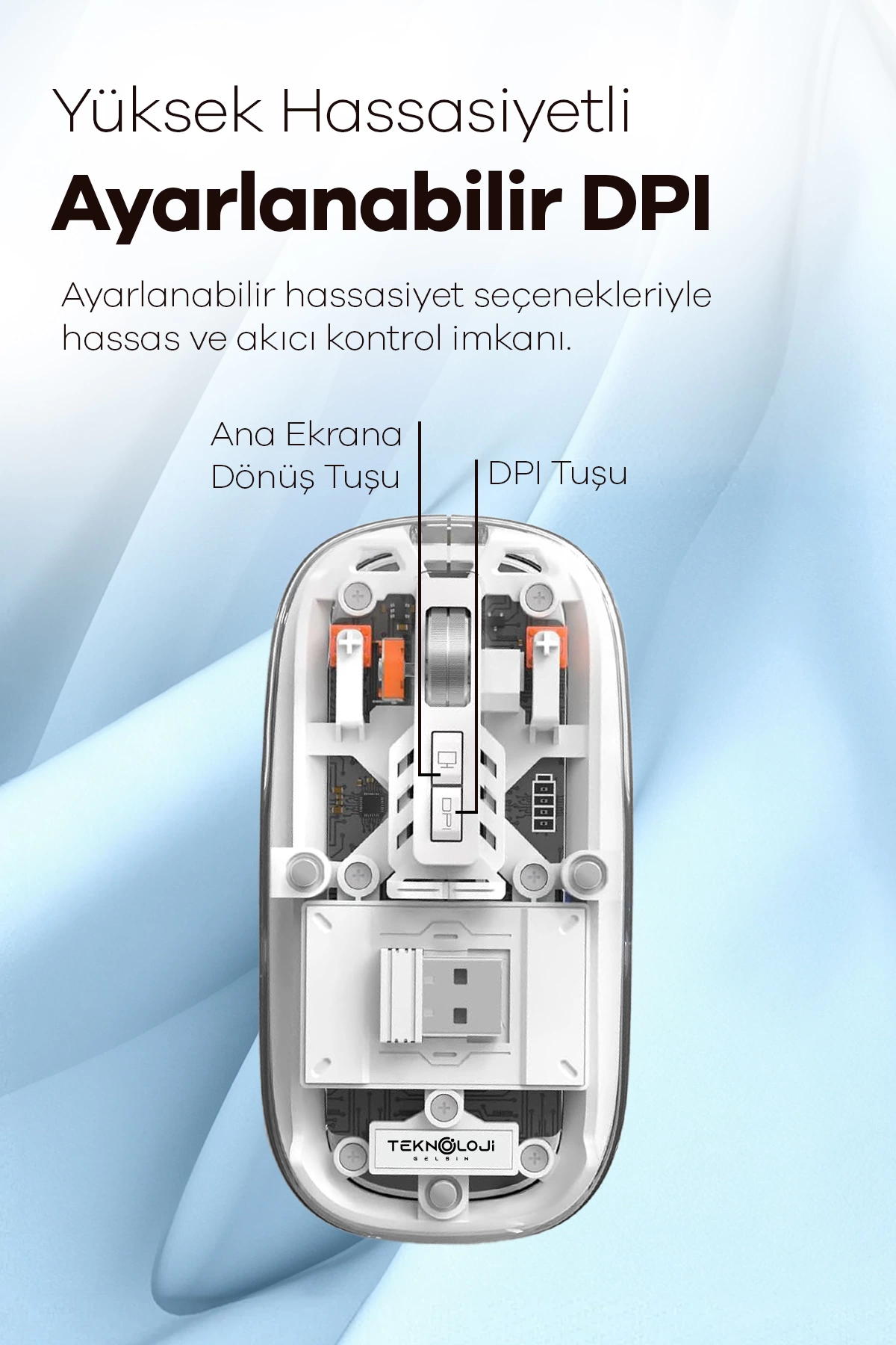 Bluetooth Usb Çift Modlu Sessiz Mouse, Şeffaf Mıknatıslı Kapaklı, Type-c Şarjlı, Dpı Ayarlı, Kablosuz 10m Çekim Mesafeli, Masaüstü Kısayol Tuşlu, Taşınabilir Şarjlı Mouse Turuncu ( Lisinya )