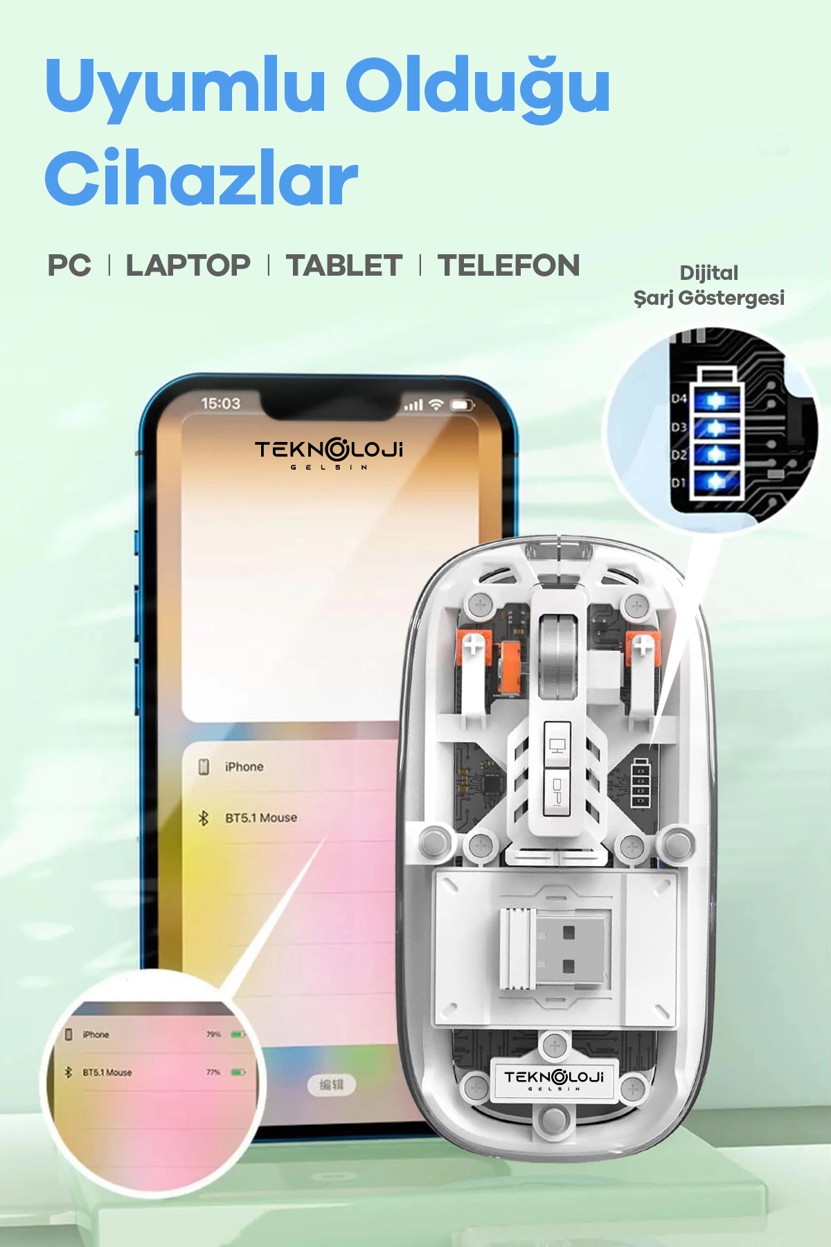 Bluetooth Usb Çift Modlu Sessiz Mouse, Şeffaf Mıknatıslı Kapaklı, Type-c Şarjlı, Dpı Ayarlı, Kablosuz 10m Çekim Mesafeli, Masaüstü Kısayol Tuşlu, Taşınabilir Şarjlı Mouse Turuncu ( Lisinya )