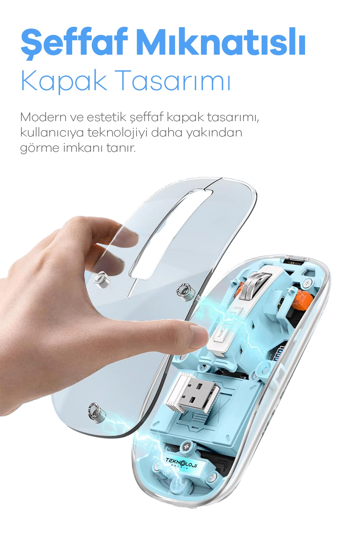 Bluetooth Usb Çift Modlu Sessiz Mouse, Şeffaf Mıknatıslı Kapaklı, Type-c Şarjlı, Dpı Ayarlı, Kablosuz 10m Çekim Mesafeli, Masaüstü Kısayol Tuşlu, Taşınabilir Şarjlı Mouse Siyah ( Lisinya )