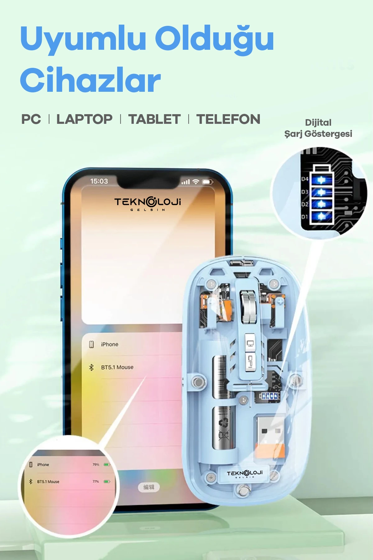 Bluetooth Usb Çift Modlu Sessiz Mouse, Şeffaf Mıknatıslı Kapaklı, Type-c Şarjlı, Dpı Ayarlı, Kablosuz 10m Çekim Mesafeli, Masaüstü Kısayol Tuşlu, Taşınabilir Şarjlı Mouse Siyah ( Lisinya )