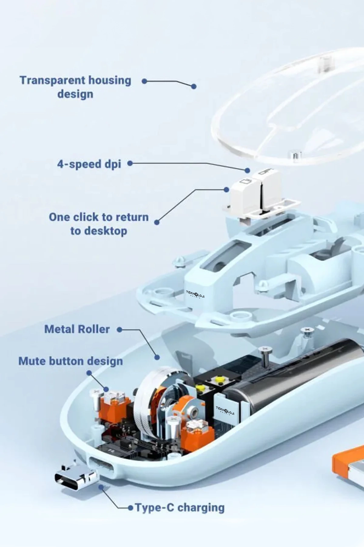 Bluetooth Usb Çift Modlu Sessiz Mouse, Şeffaf Mıknatıslı Kapaklı, Type-c Şarjlı, Dpı Ayarlı, Kablosuz 10m Çekim Mesafeli, Masaüstü Kısayol Tuşlu, Taşınabilir Şarjlı Mouse Siyah ( Lisinya )