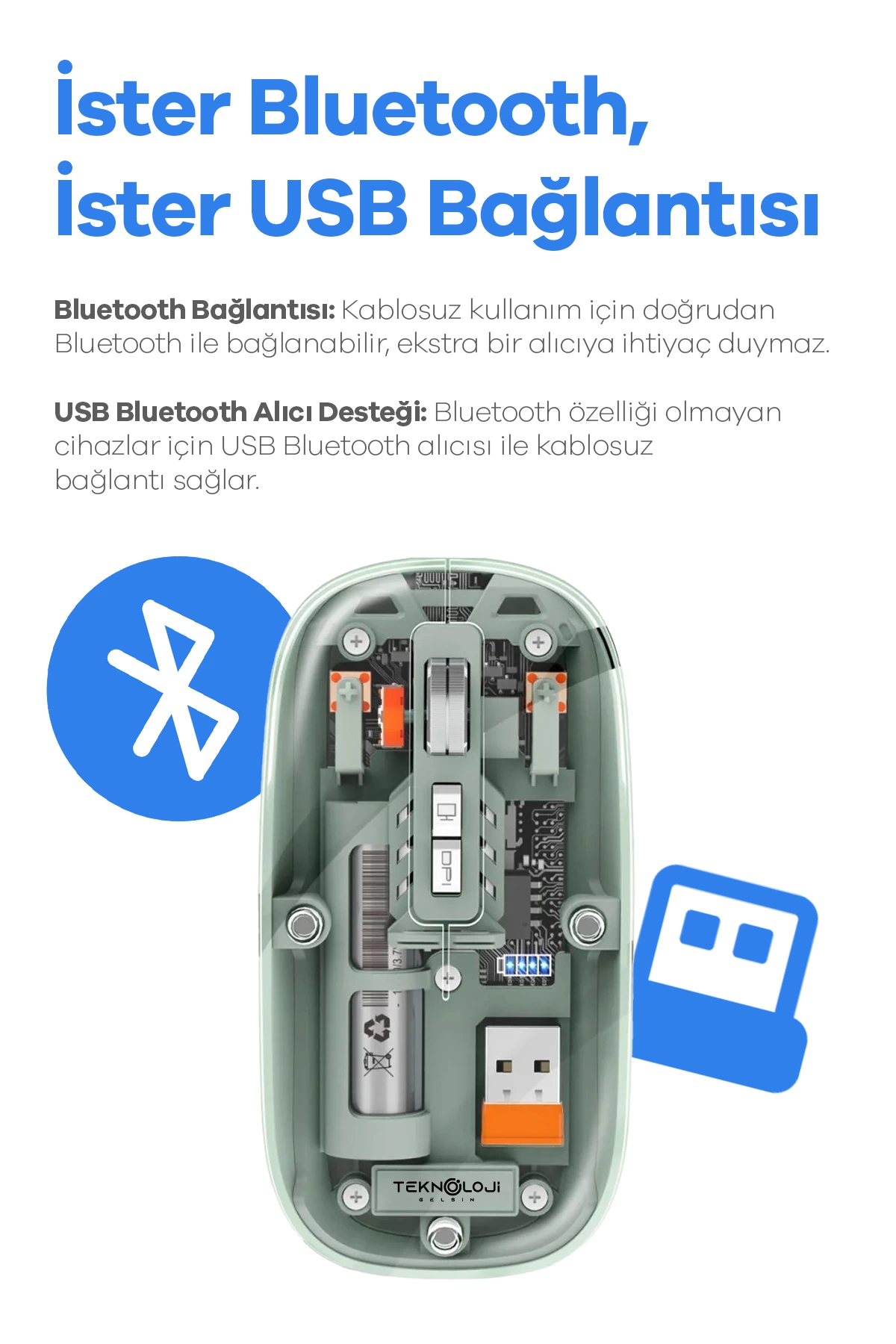Bluetooth Usb Çift Modlu Sessiz Mouse, Şeffaf Mıknatıslı Kapaklı, Type-c Şarjlı, Dpı Ayarlı, Kablosuz 10m Çekim Mesafeli, Masaüstü Kısayol Tuşlu, Taşınabilir Şarjlı Mouse Siyah ( Lisinya )