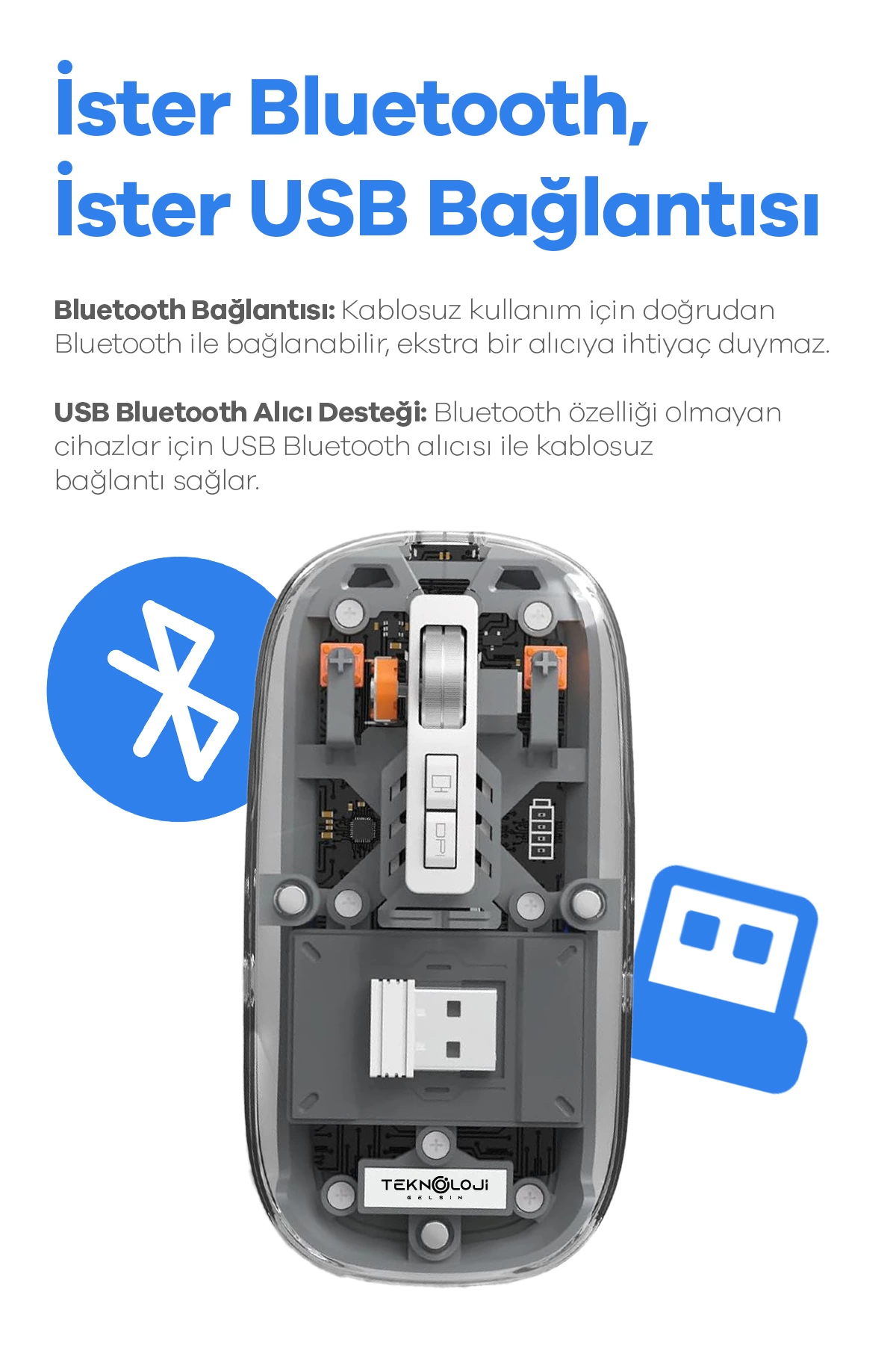 Bluetooth Usb Çift Modlu Sessiz Mouse, Şeffaf Mıknatıslı Kapaklı, Type-c Şarjlı, Dpı Ayarlı, Kablosuz 10m Çekim Mesafeli, Masaüstü Kısayol Tuşlu, Taşınabilir Şarjlı Mouse Turuncu ( Lisinya )