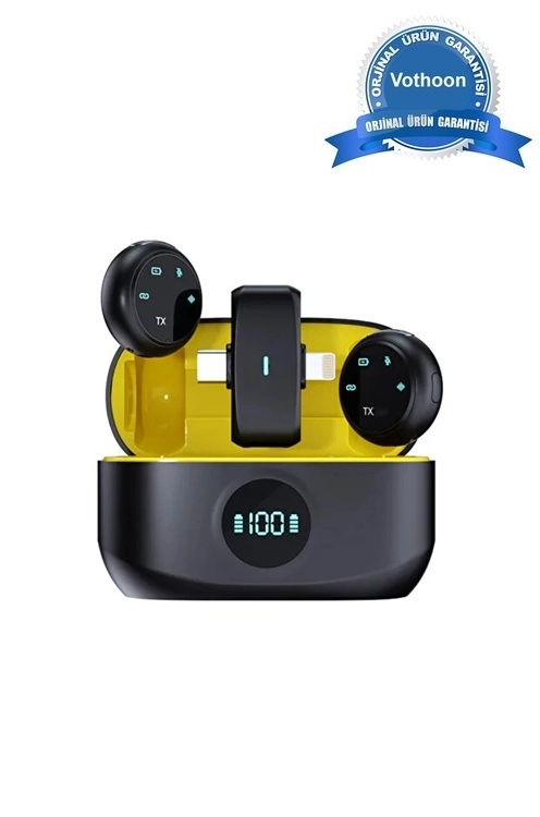 Kablosuz Profesyonel İkili Yayın Yaka Mikrofonu Şarj Kutu Mıknatıslı Typce Lightning Çıkış Mikrofon ( Lisinya )