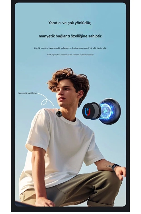 Kablosuz Profesyonel İkili Yayın Yaka Mikrofonu Şarj Kutu Mıknatıslı Typce Lightning Çıkış Mikrofon ( Lisinya )