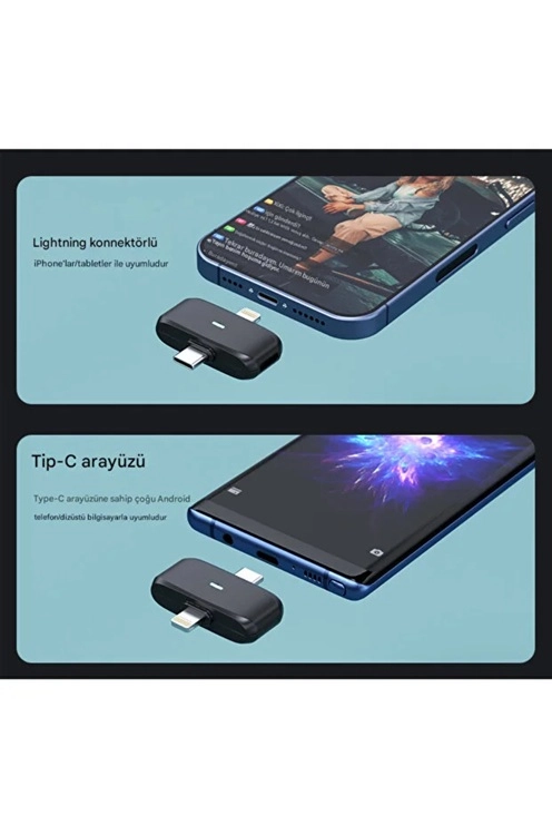 Kablosuz Profesyonel İkili Yayın Yaka Mikrofonu Şarj Kutu Mıknatıslı Typce Lightning Çıkış Mikrofon ( Lisinya )