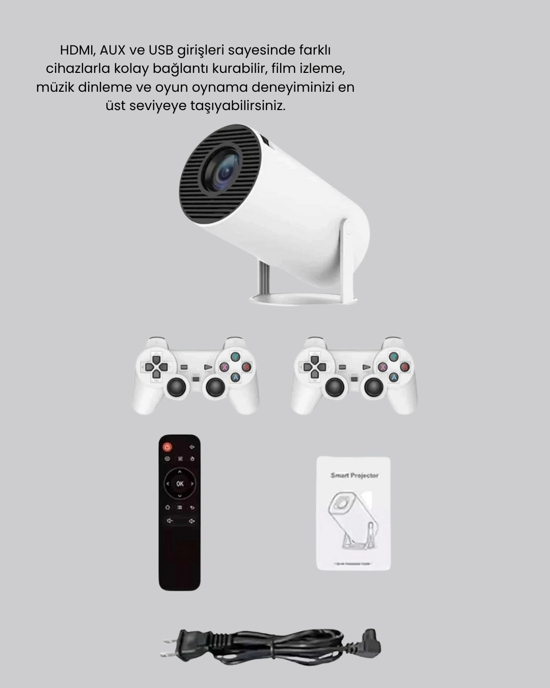 Kablosuz Projeksiyon Cihazı 4k Destekli Hdmı Usb Oyun Uyumlu ( Lisinya )