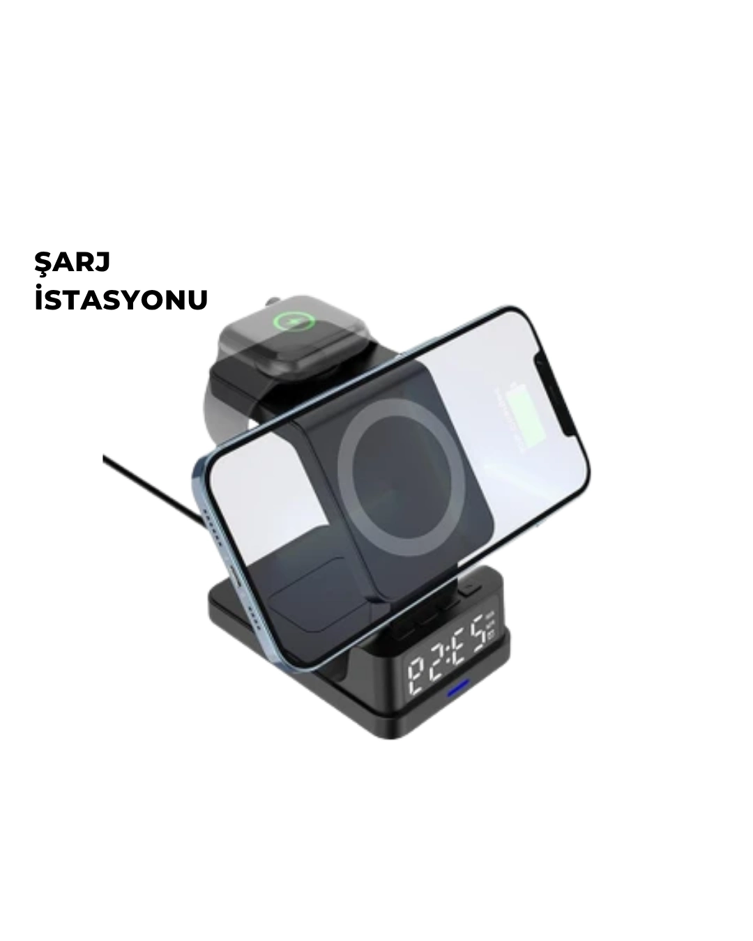 Kablosuz Şarj İstasyonu Ve Dijital Saat – Apple Uyumlu, 3 Kademeli Işık Ayarı ( Lisinya )