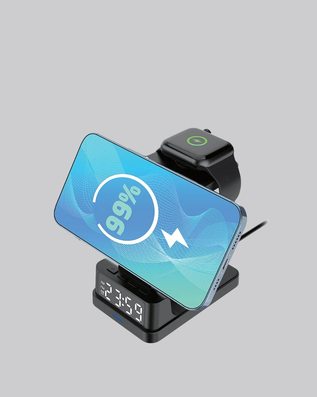 Kablosuz Şarj İstasyonu Ve Dijital Saat – Apple Uyumlu, 3 Kademeli Işık Ayarı ( Lisinya )