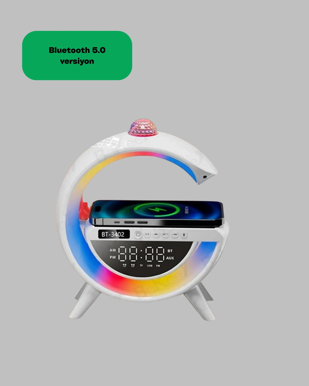 Kablosuz Şarjlı Dijital Saat Rgb Işıklı Bluetooth Hoparlör Çok Fonksiyonlu ( Lisinya )