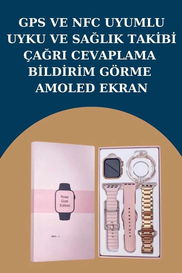 Kadınlar İçin 3 Kordonlu Akıllı Saat Ve Dijital Göstergeli Powerbankli Bluetooth Kulaklık Dokunmatik Kontrol ( Lisinya )