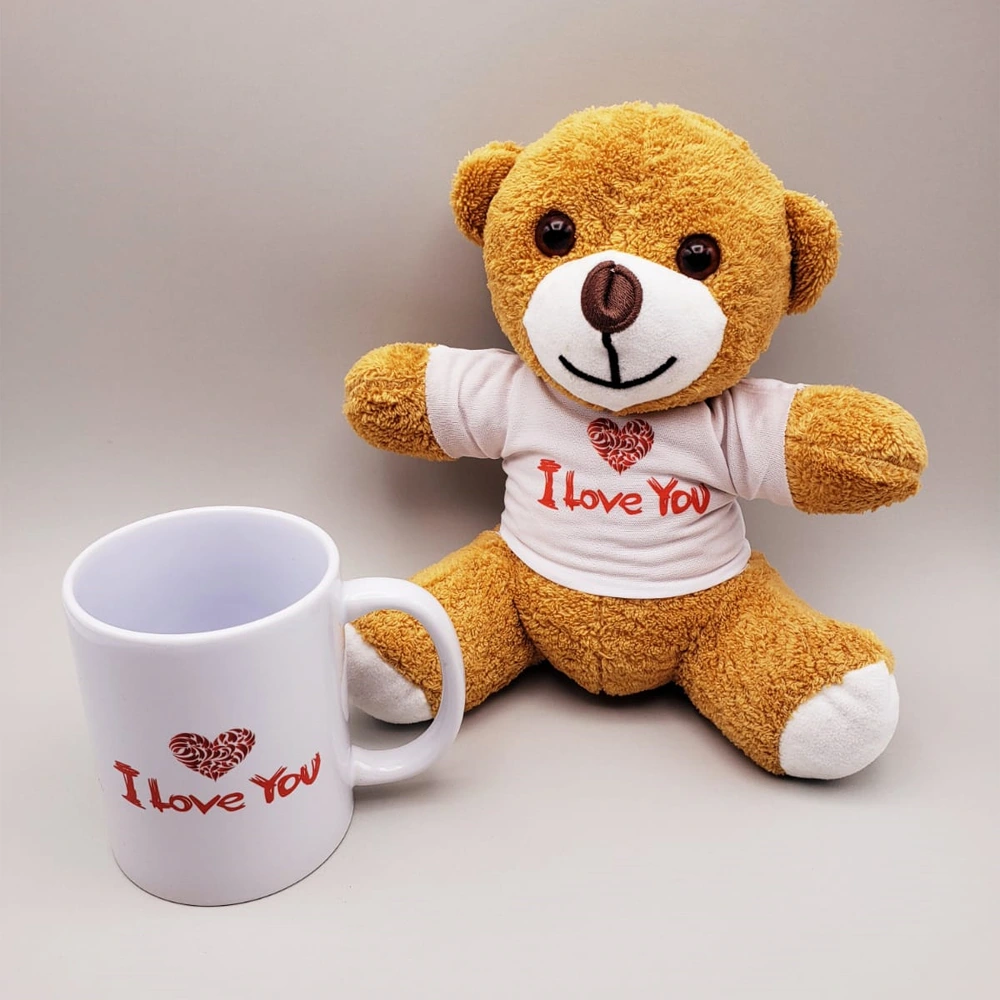 Kahverengi I Love You Tişörtlü Ayıcık Ve Baskılı Kupa Seti ( Lisinya )