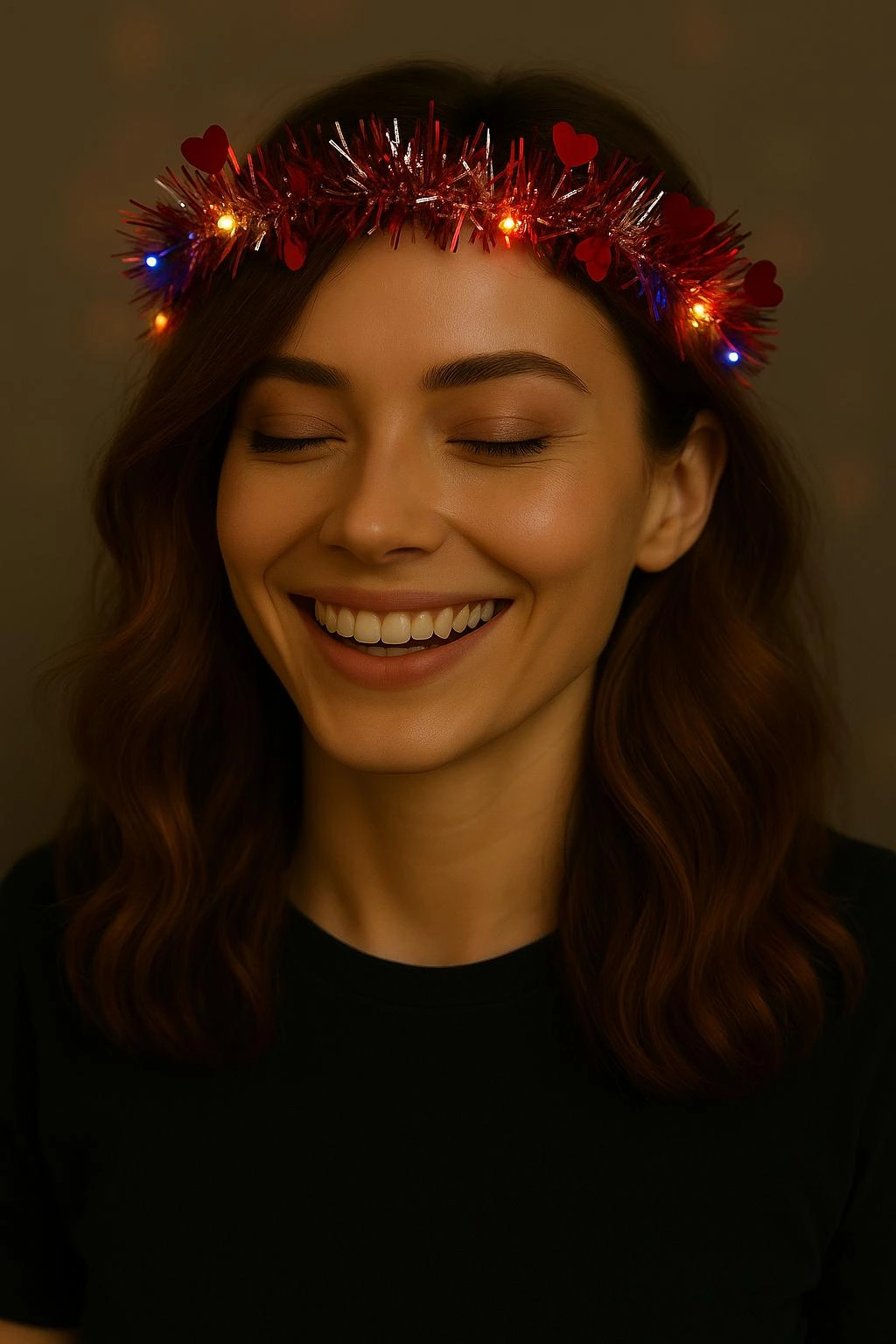 Kalp Püsküllü 3 Modlu Led Işıklı Taç Kırmızı Renk ( Lisinya ) Kalp Püsküllü 3 Modlu Led Işıklı Taç Kırmızı Renk ( Lisinya )