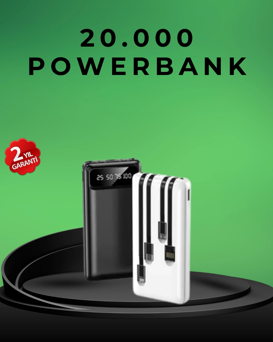 Kamp Ve Seyahat İçin 20.000mah Led Işıklı Hızlı Şarj Powerbank ( Lisinya )